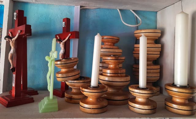 Wooden Crucifix Candles and Candle holders